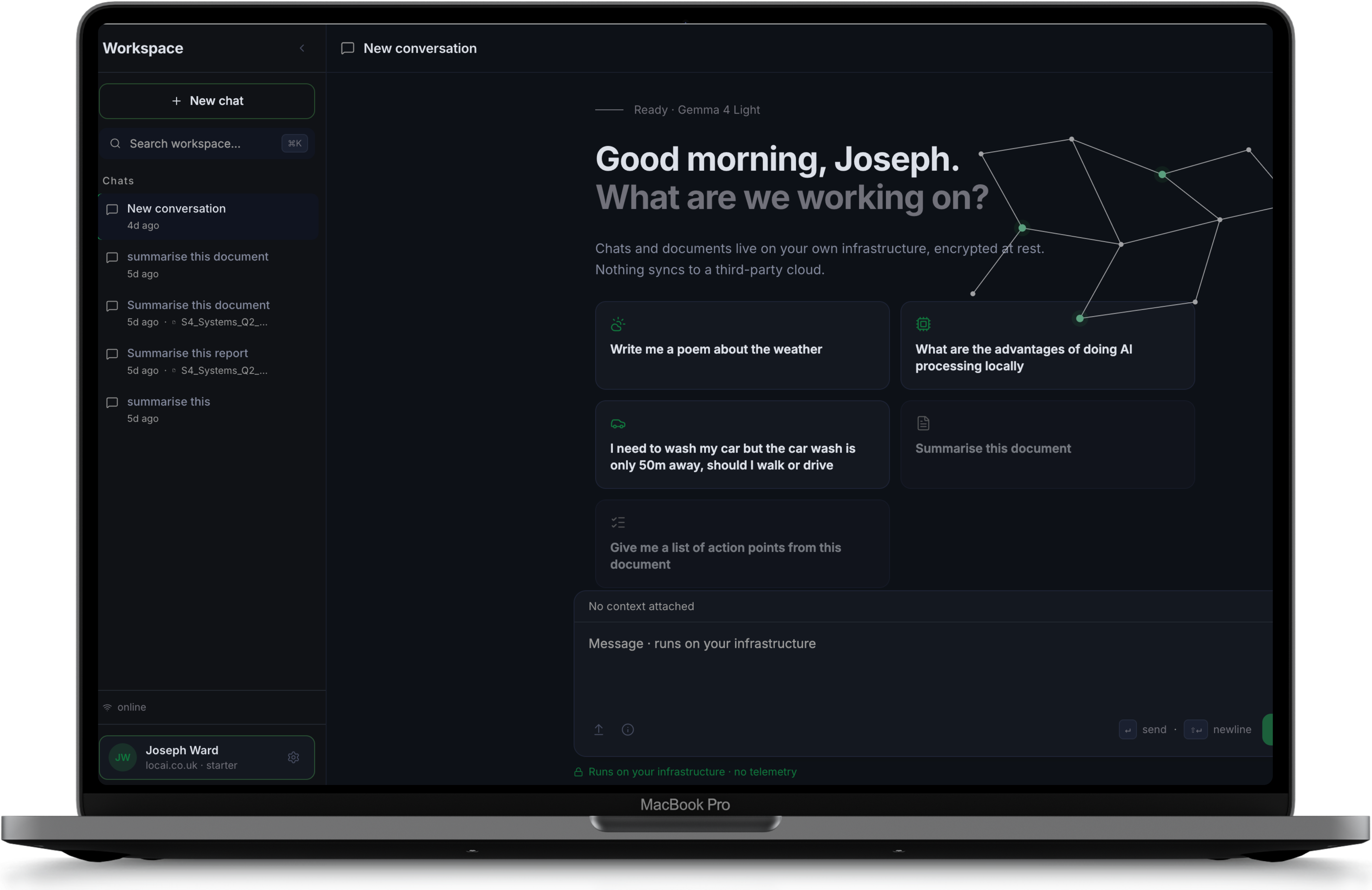 Locai Workspace, a localised AI workspace running on your own infrastructure